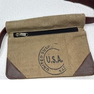 Mona B U.S.A. Canvas Crossbody Bag Small Zip Pocket‎ Neutral Brown